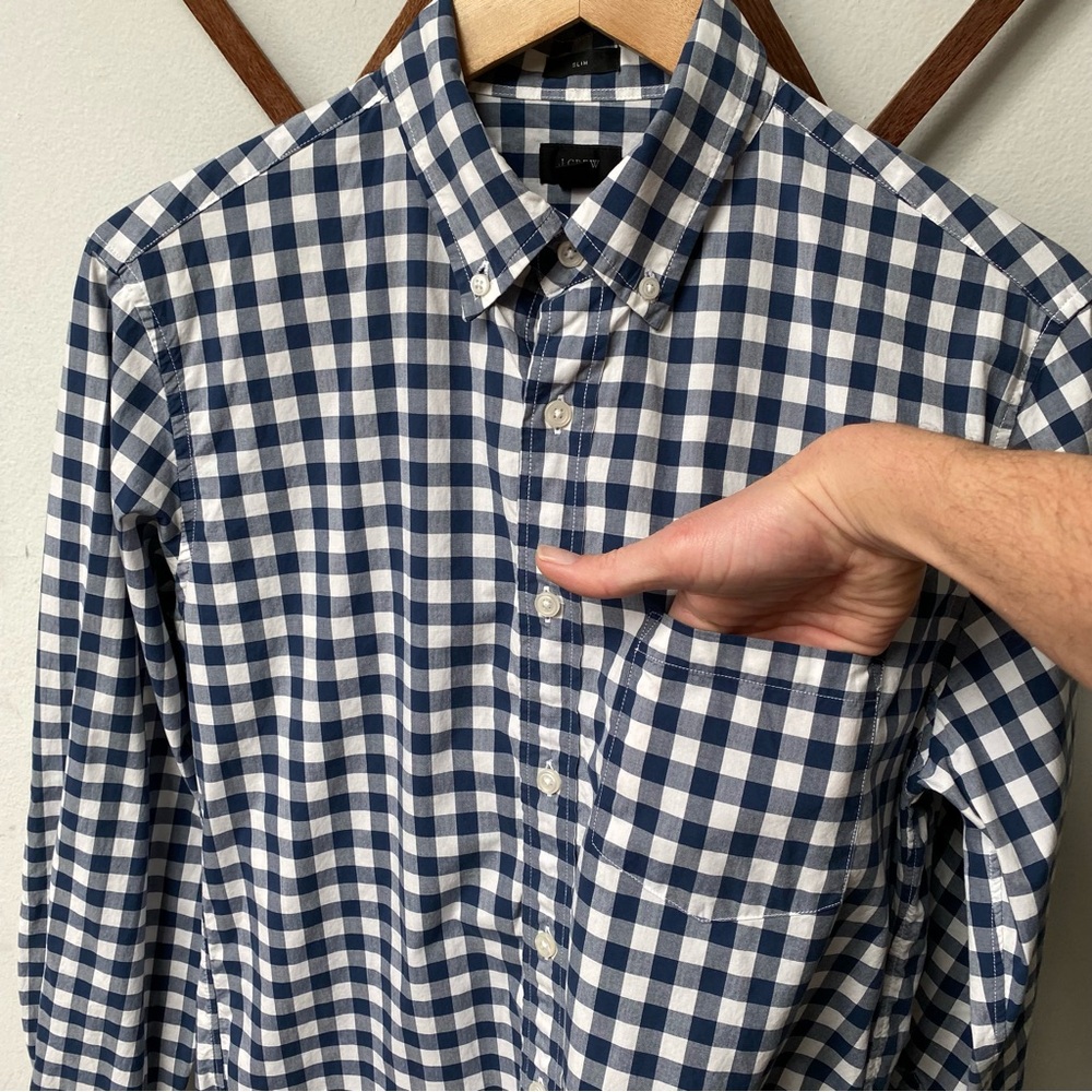 J Crew Checkered Slim Fit Oxford Button Down Shirt - Picture 3 of 9